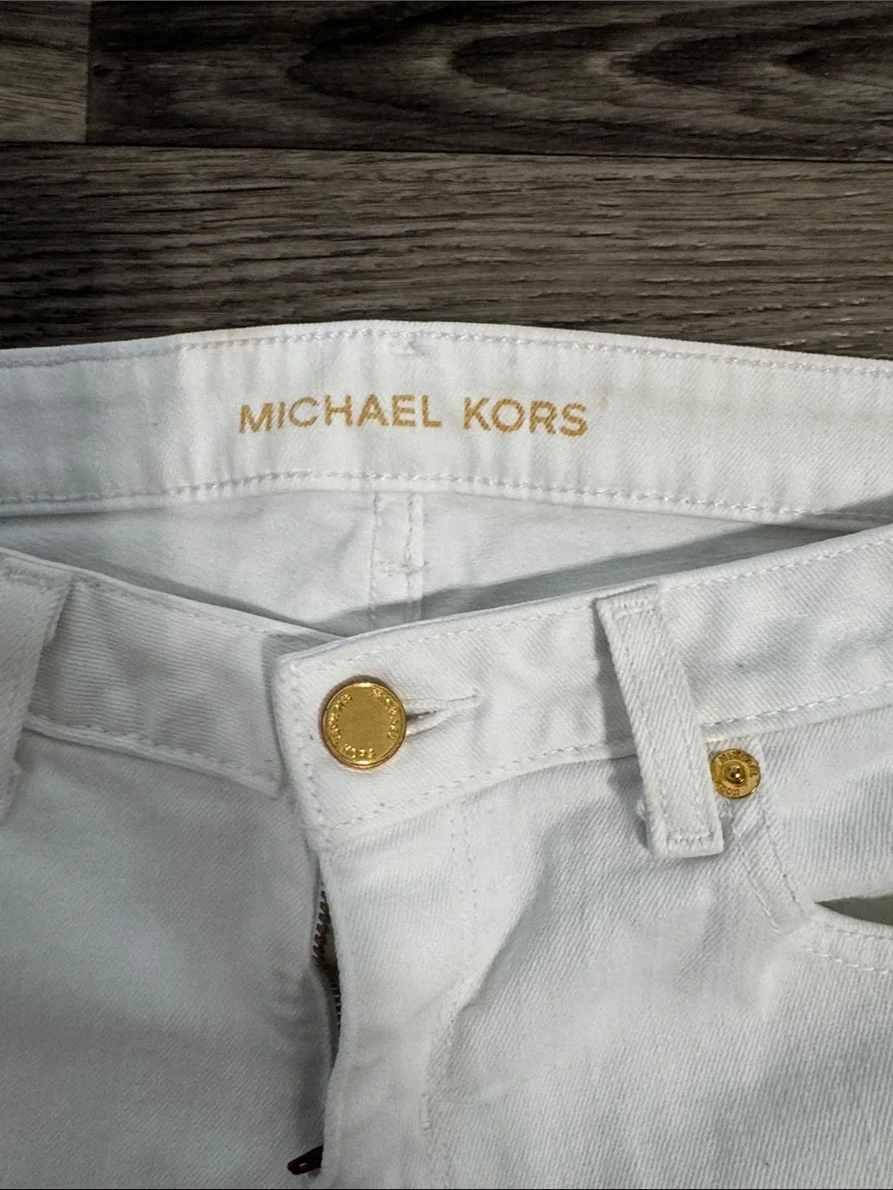 Michael Kors White Skinny Jeans for Women with Gold Accents